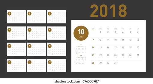 Simple calendar Layout for 2018 years. Week starts from Sunday.