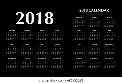 Simple calendar Layout for 2018 years. Week starts from Monday.