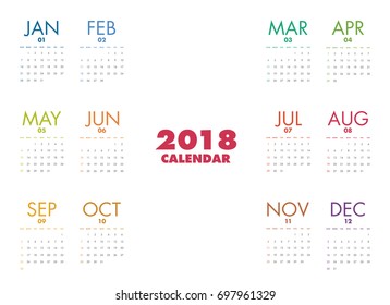 Simple calendar Layout for 2018 years. Week starts from Sunday.
