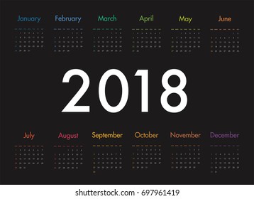 Simple calendar Layout for 2018 years. Week starts from Sunday.