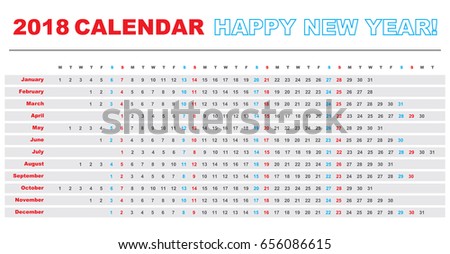 simple calendar layout 2018 years one stock vector royalty free