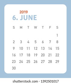 Simple calendar Layout for 2019 years. Week starts from Sunday.