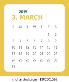 Simple calendar Layout for 2019 years. Week starts from Sunday.