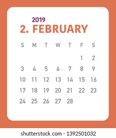 Simple calendar Layout for 2019 years. Week starts from Sunday.