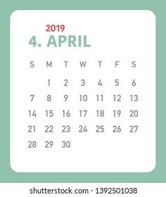 Simple calendar Layout for 2019 years. Week starts from Sunday.