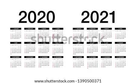 Simple calendar Layout for 2020 and 2021 years. Week starts from Sunday.