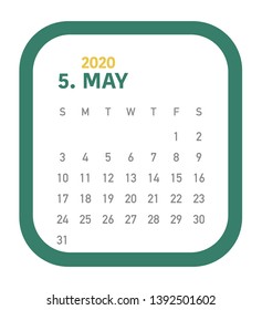 Simple calendar Layout for 2020 years. Week starts from Sunday.