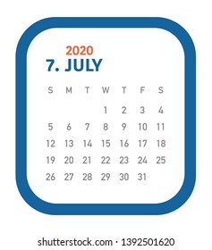 Simple calendar Layout for 2020 years. Week starts from Sunday.