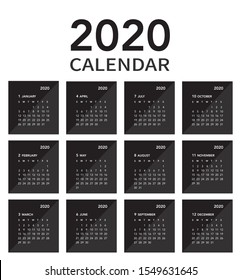 Simple calendar Layout for 2020 years. Week starts from Sunday.