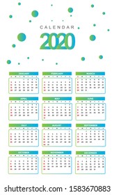 Simple calendar Layout for 2020 years. calendar 2020 vector template. Week starts from Sunday.