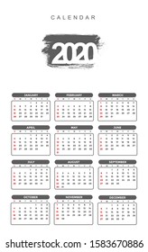 Simple calendar Layout for 2020 years. calendar 2020 vector template. Week starts from Sunday.