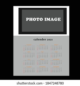 Simple calendar Layout for 2021 years. Week starts from Sunday.