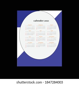 Simple calendar Layout for 2021 years. Week starts from Sunday