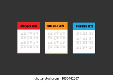 Diseño de calendario sencillo para 2021 años. La semana comienza el domingo
