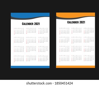 Diseño de calendario sencillo para 2021 años. La semana comienza el domingo
