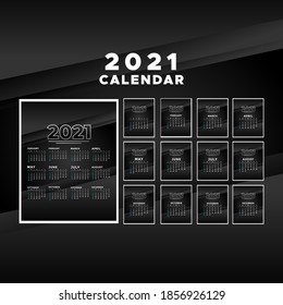 	Simple calendar Layout for 2021 years. Elegant Design