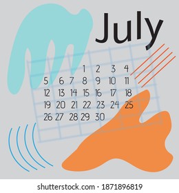 Diseño de calendario sencillo para 2021 años. La semana comienza el domingo.