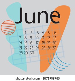 Einfaches Kalenderlayout für 2021 Jahre. Die Woche beginnt am Sonntag.
