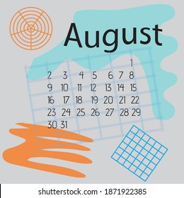 Simple calendar Layout for 2021 years. Week starts from Sunday.