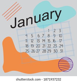 Diseño de calendario sencillo para 2021 años. La semana comienza el domingo.