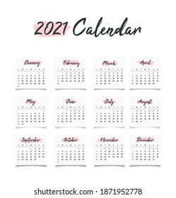 Simple calendar Layout for 2021 years. vector illustration. Week starts on Sunday