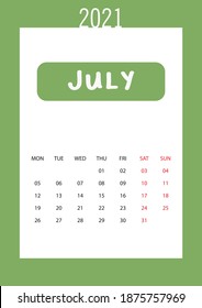 Einfaches Kalenderlayout für 2021 Jahre. Die Woche beginnt am Sonntag.