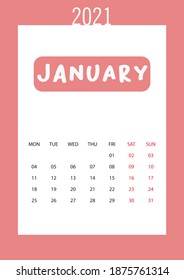 Simple calendar Layout for 2021 years. Week starts from Sunday.