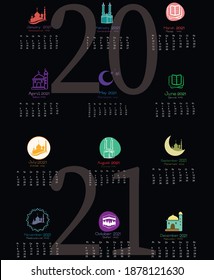Diseño de calendario sencillo para 2021 años.