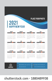 Simple calendar Layout for 2021 years. One page calendar
