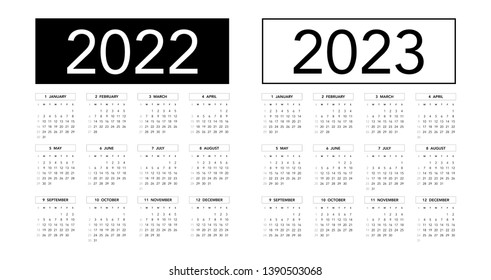 Simple calendar Layout for 2022 and 2023 years. Week starts from Sunday.