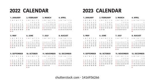 Simple calendar Layout for 2022 and 2023 years. Week starts from Sunday.