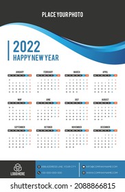 Simple calendar Layout for 2022 years. One page calendar