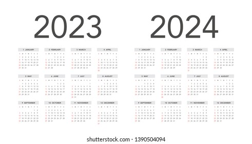 2023 Calendar 2024 Simple Calendar Layout 2023 2024 Years Stock Vector Royalty Free 1390504094 Shutterstock