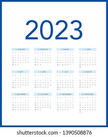 Simple calendar Layout for 2023 years. Week starts from Sunday.