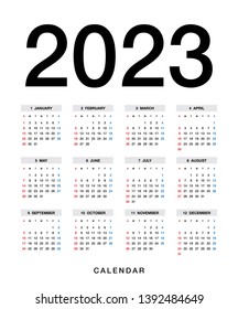Simple calendar Layout for 2023 years. Week starts from Sunday.