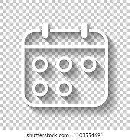 Simple calendar, Linear, thin outline. White icon with shadow on transparent background