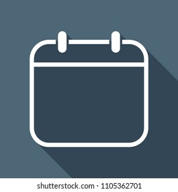 Simple calendar, Linear, thin outline. White flat icon with long shadow on background