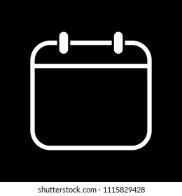 Simple calendar, Linear, thin outline. White icon on black background. Inversion