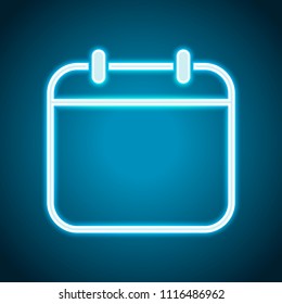 Simple calendar, Linear, thin outline. Neon style. Light decoration icon. Bright electric symbol