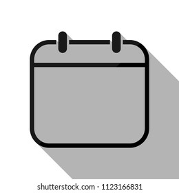 Simple calendar, Linear, thin outline. Black object with long shadow on white background