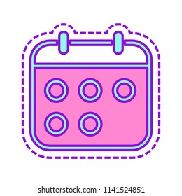 Simple calendar, Linear, thin outline. Colored sketch with dotted border on white background