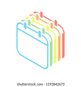 Simple calendar, Linear, thin outline. Stack of colorful isometric icons on white background