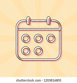 Simple calendar, Linear, thin outline. Vintage retro typography with offset printing effect. Dots poster with comics pop art background