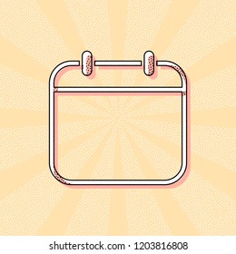 Simple calendar, Linear, thin outline. Vintage retro typography with offset printing effect. Dots poster with comics pop art background