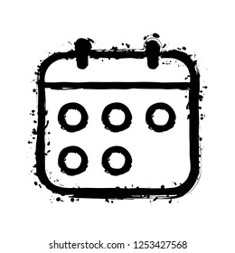Simple calendar, Linear, thin outline. Black ink with splashes on white background