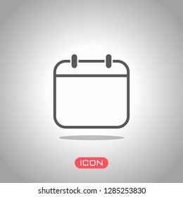 Simple calendar, Linear, thin outline. Icon under spotlight. Gray background