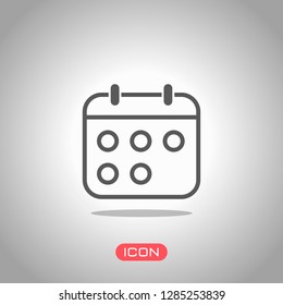 Simple calendar, Linear, thin outline. Icon under spotlight. Gray background