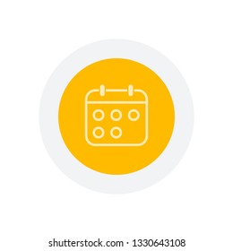 Simple calendar, Linear, thin outline. Icon in colored circle with gray bold border. Web button, modern flat design