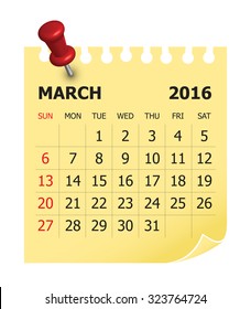 Simple calendar for March 2016