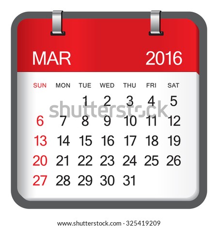 Simple calendar for March 2016
